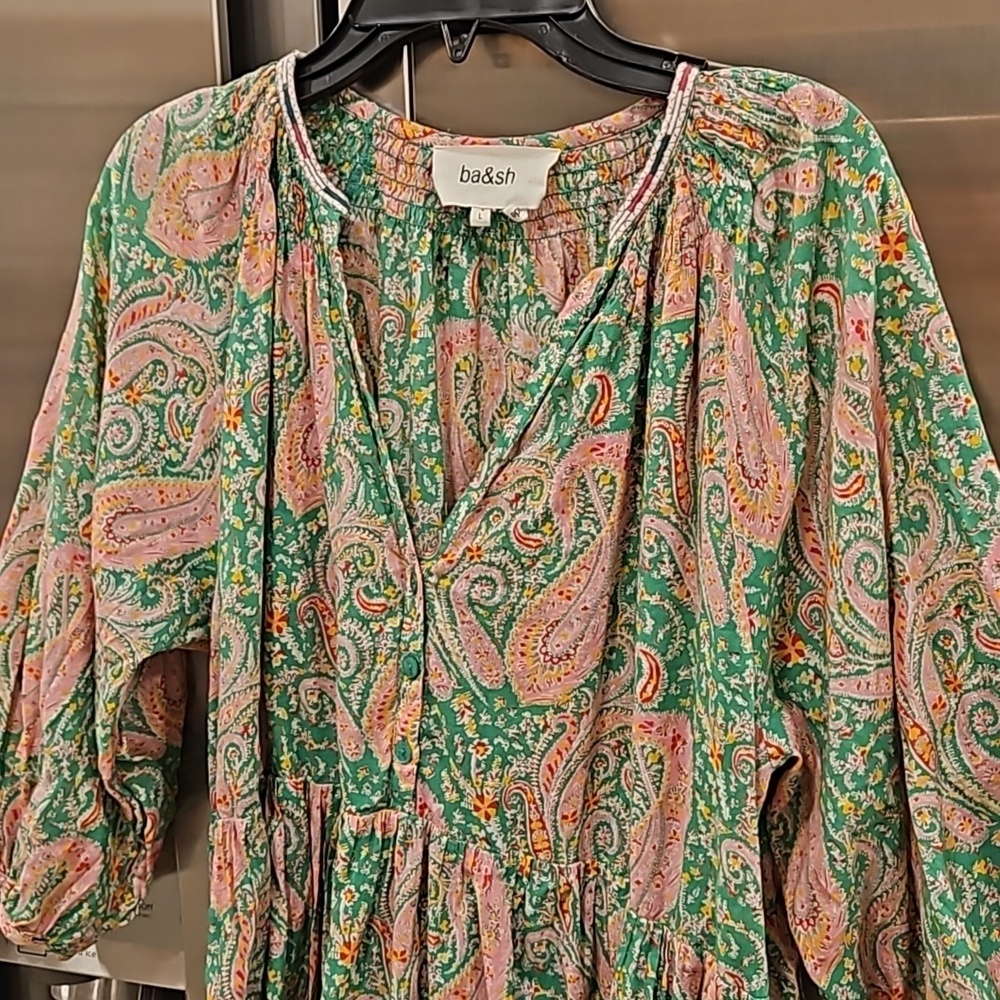πBA&SHπ Odeon Robe Dress ~ Vert Green Paisley Print Large - Picture 14 of 16